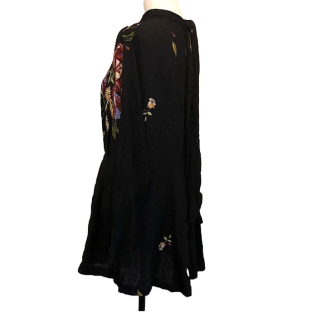 Free People Black Floral Mock Neck Open Back Tie Tunic Dress Long Sleeve M New - Picture 7 of 11
